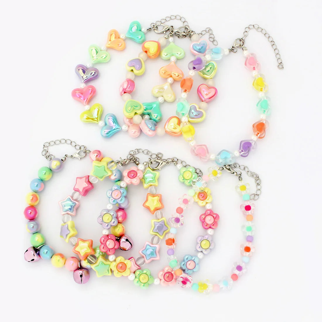 Cute Dog Collars Candy Colored Pearl Necklace Love Flower Beads Alloy Chain Link Adjustable Collar for Dog Cat Pet Supplies