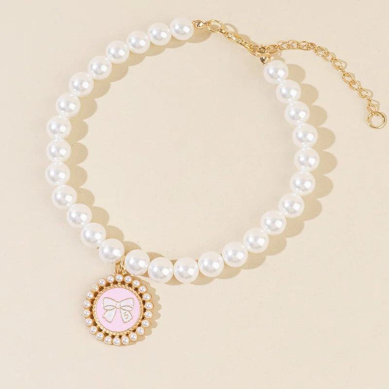 Cute Pet Pearl Collar Dog Princess Bow Necklace Cat Jewelry Collar Puppy Accessories Dog Chain Chihuahua Wedding Jewelry Stuff
