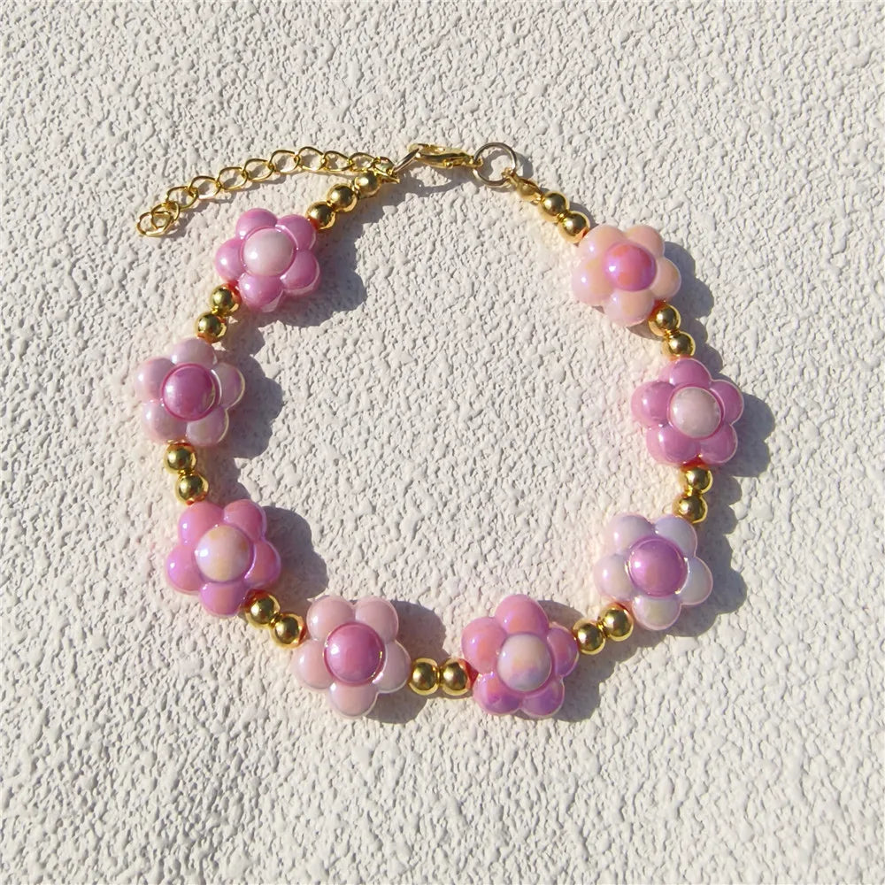 Cute Dog Collars Candy Colored Pearl Necklace Love Flower Beads Alloy Chain Link Adjustable Collar for Dog Cat Pet Supplies