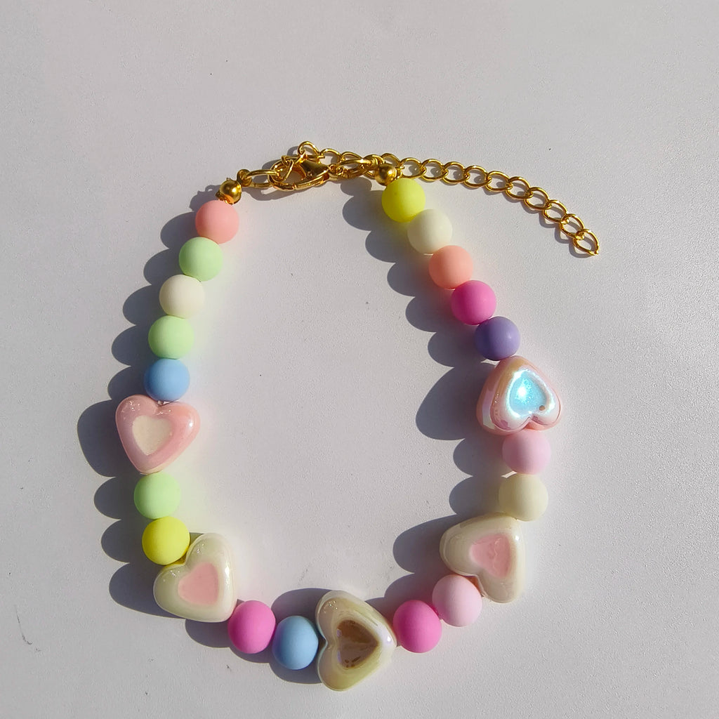 Cute Dog Collars Candy Colored Pearl Necklace Love Flower Beads Alloy Chain Link Adjustable Collar for Dog Cat Pet Supplies