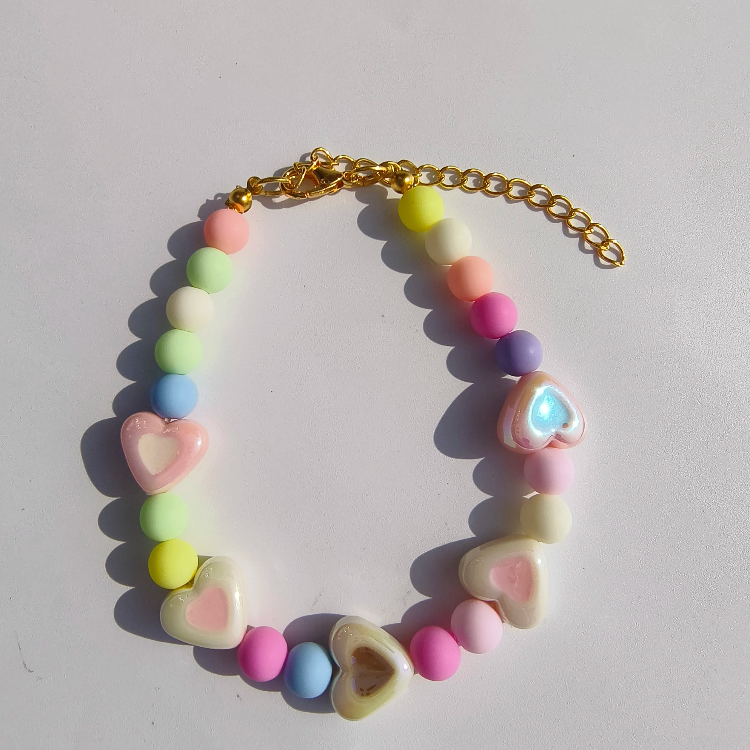 Cute Dog Collars Candy Colored Pearl Necklace Love Flower Beads Alloy Chain Link Adjustable Collar for Dog Cat Pet Supplies