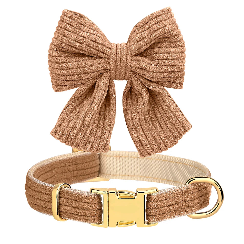 Cute Dog Collar Leash Set With Bowknot Soft Velvet Puppy Dogs Collars Outdoor Pet Walking Lead For Small Medium Dogs Chihuahua