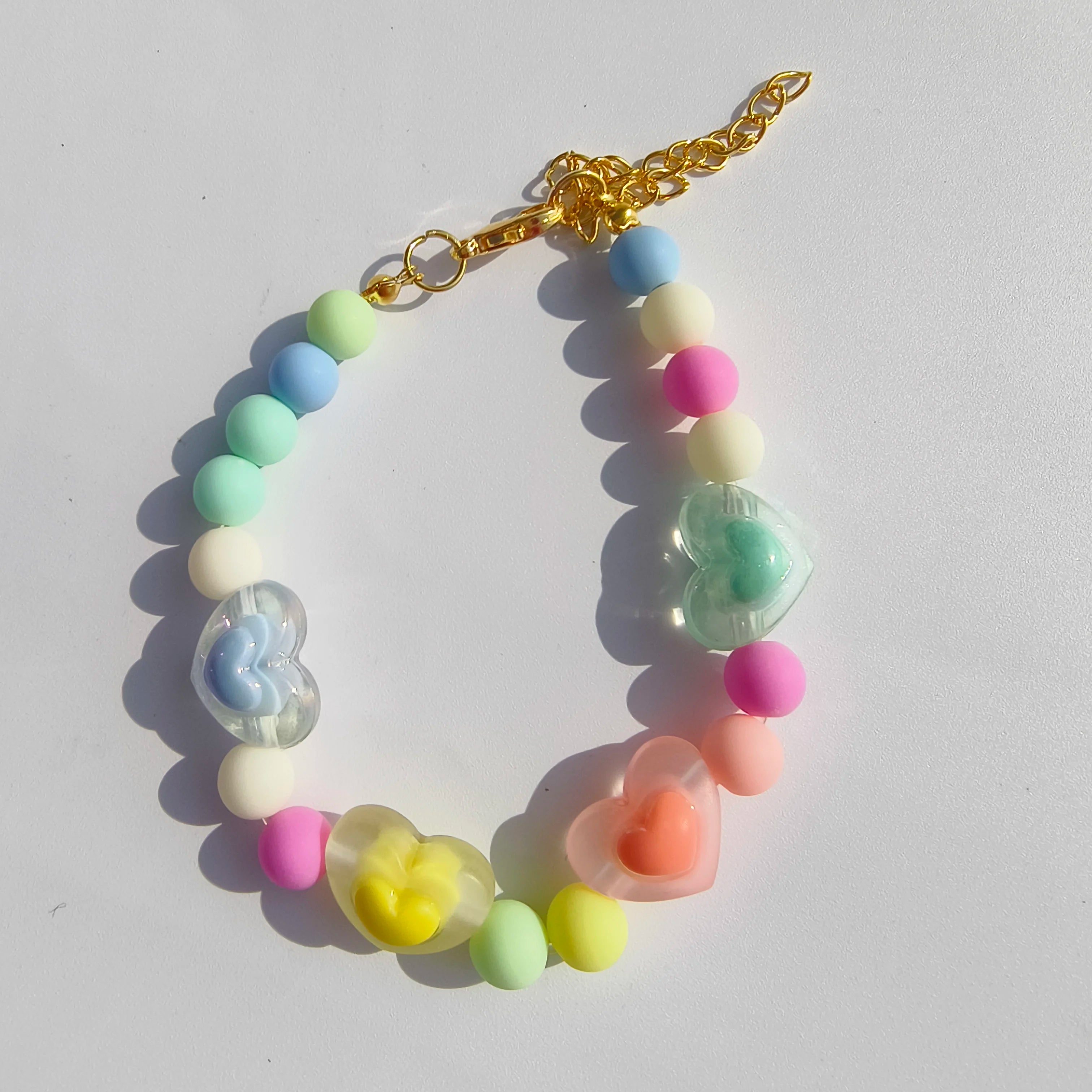 Cute Dog Collars Candy Colored Pearl Necklace Love Flower Beads Alloy Chain Link Adjustable Collar for Dog Cat Pet Supplies