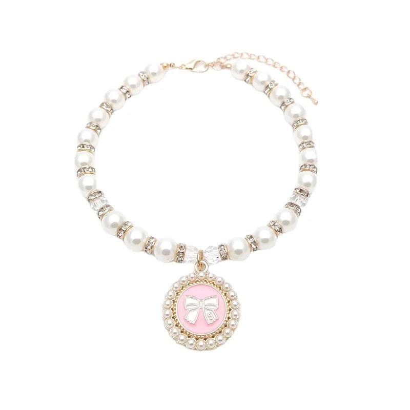 Cute Pet Pearl Collar Dog Princess Bow Necklace Cat Jewelry Collar Puppy Accessories Dog Chain Chihuahua Wedding Jewelry Stuff