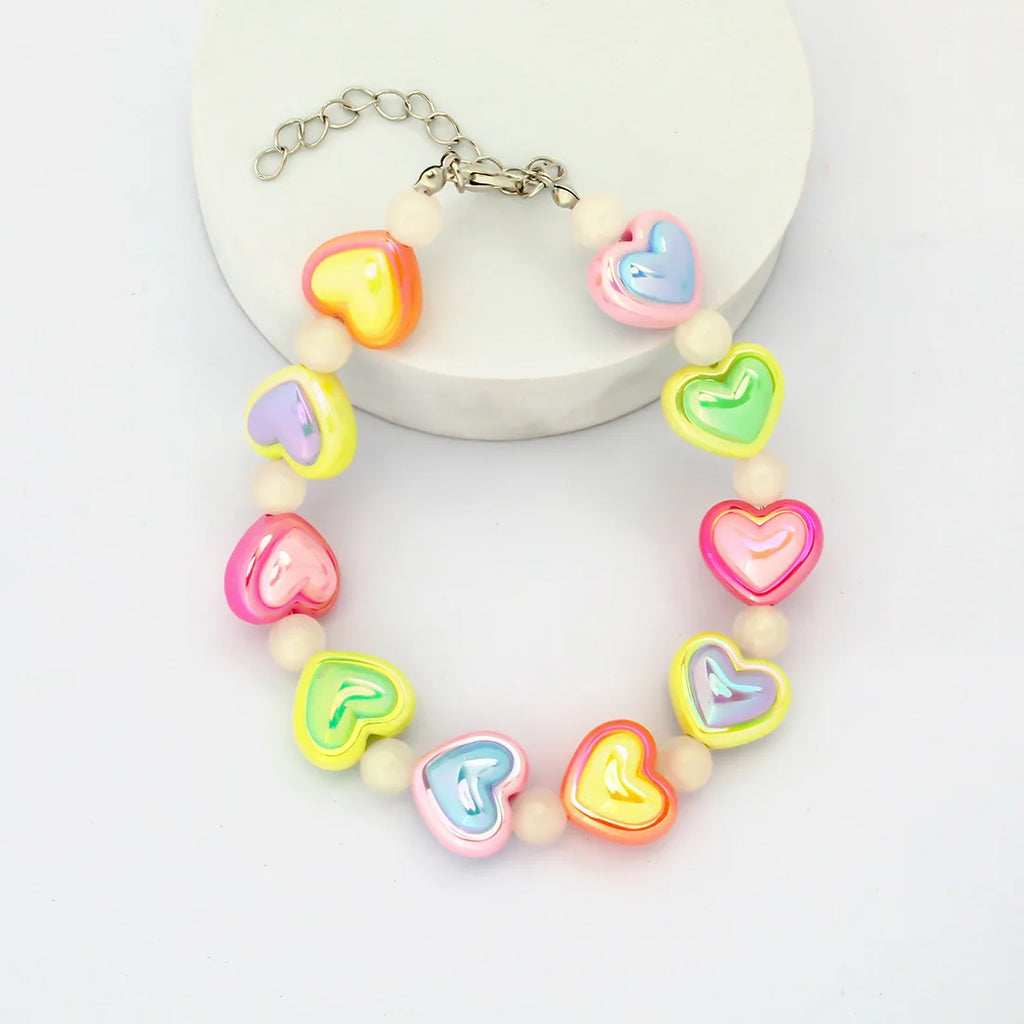 Cute Dog Collars Candy Colored Pearl Necklace Love Flower Beads Alloy Chain Link Adjustable Collar for Dog Cat Pet Supplies