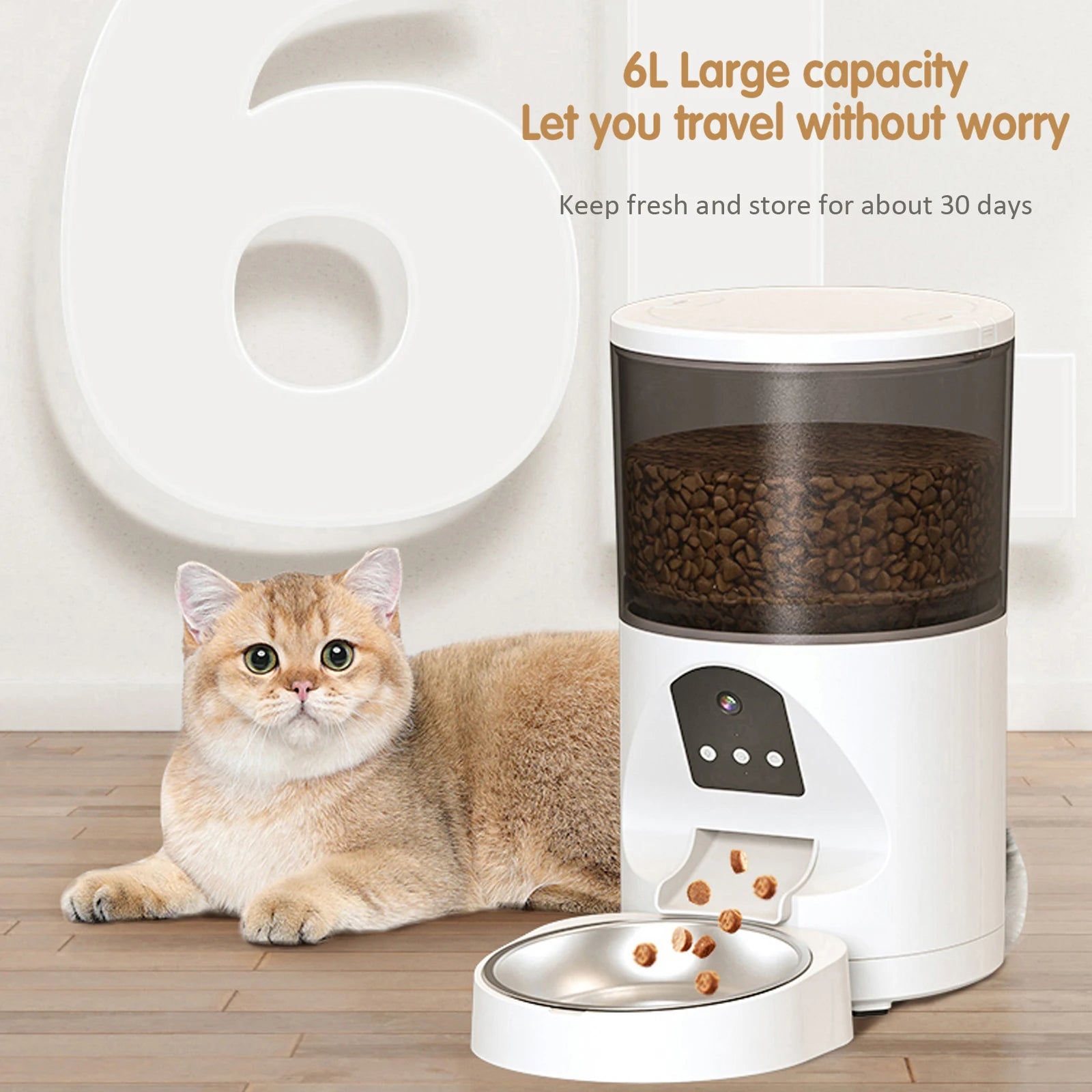 6L Smart Automatic Cat Feeder WiFi Pet Feeder with APP Control for  Feeding  Automatic Cat Food Dispenser Meals for Large Dog