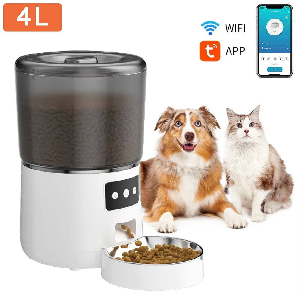 Automatic Pet Feeder 4L Capacity Smart Timer Tuya Control Food Dispenser with Stainless Steel Bowl Dogs Cats Feeding Supplies（副本）