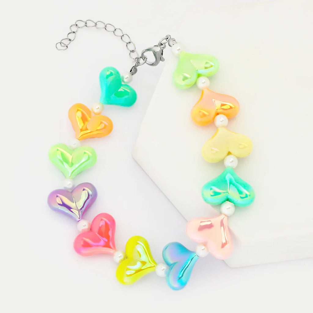 Cute Dog Collars Candy Colored Pearl Necklace Love Flower Beads Alloy Chain Link Adjustable Collar for Dog Cat Pet Supplies