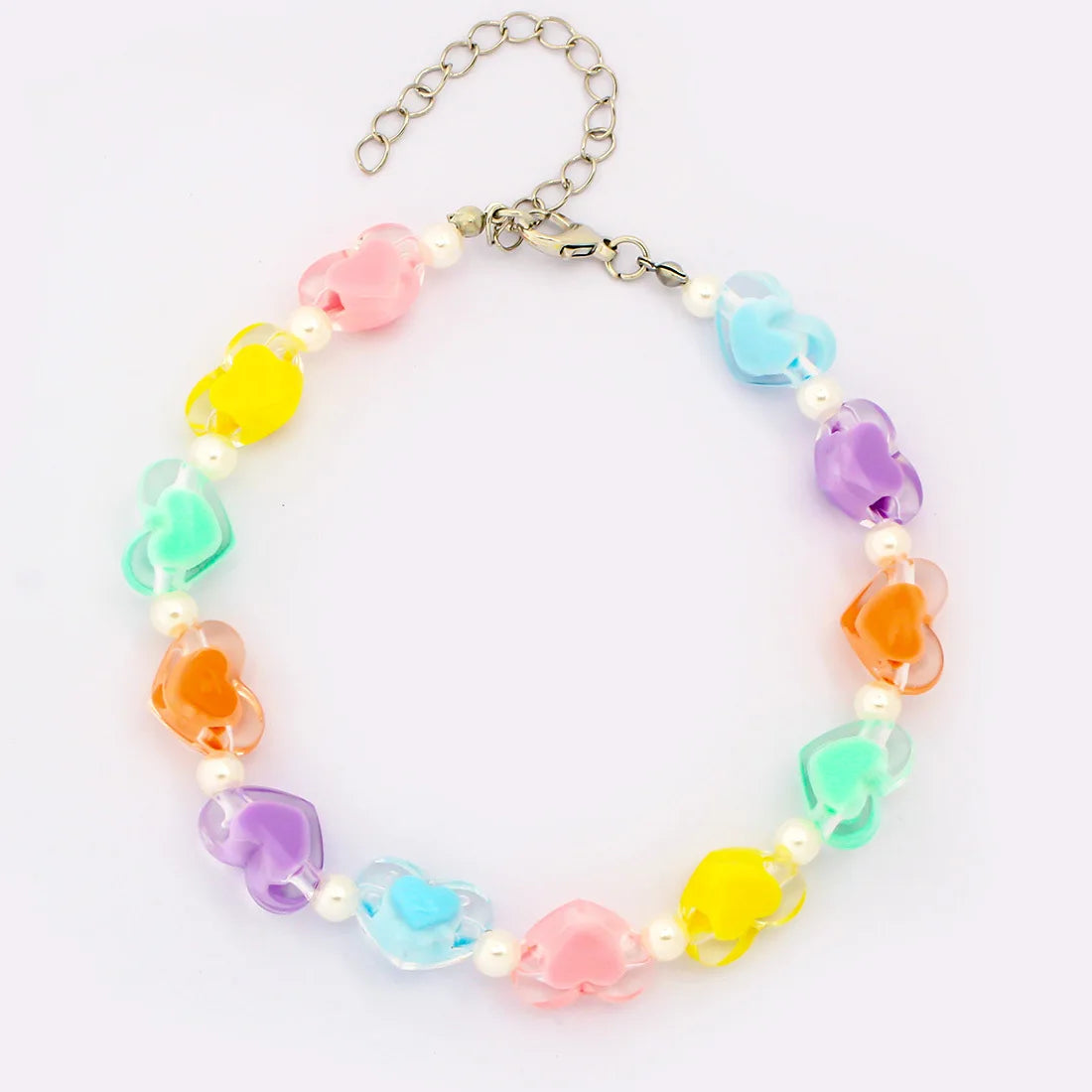 Cute Dog Collars Candy Colored Pearl Necklace Love Flower Beads Alloy Chain Link Adjustable Collar for Dog Cat Pet Supplies