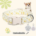 Cute Floral Print Dog Collar with Personalized Engraved Name Tag, Adjustable Lightweight Fabric Collar for Puppies Small Breeds