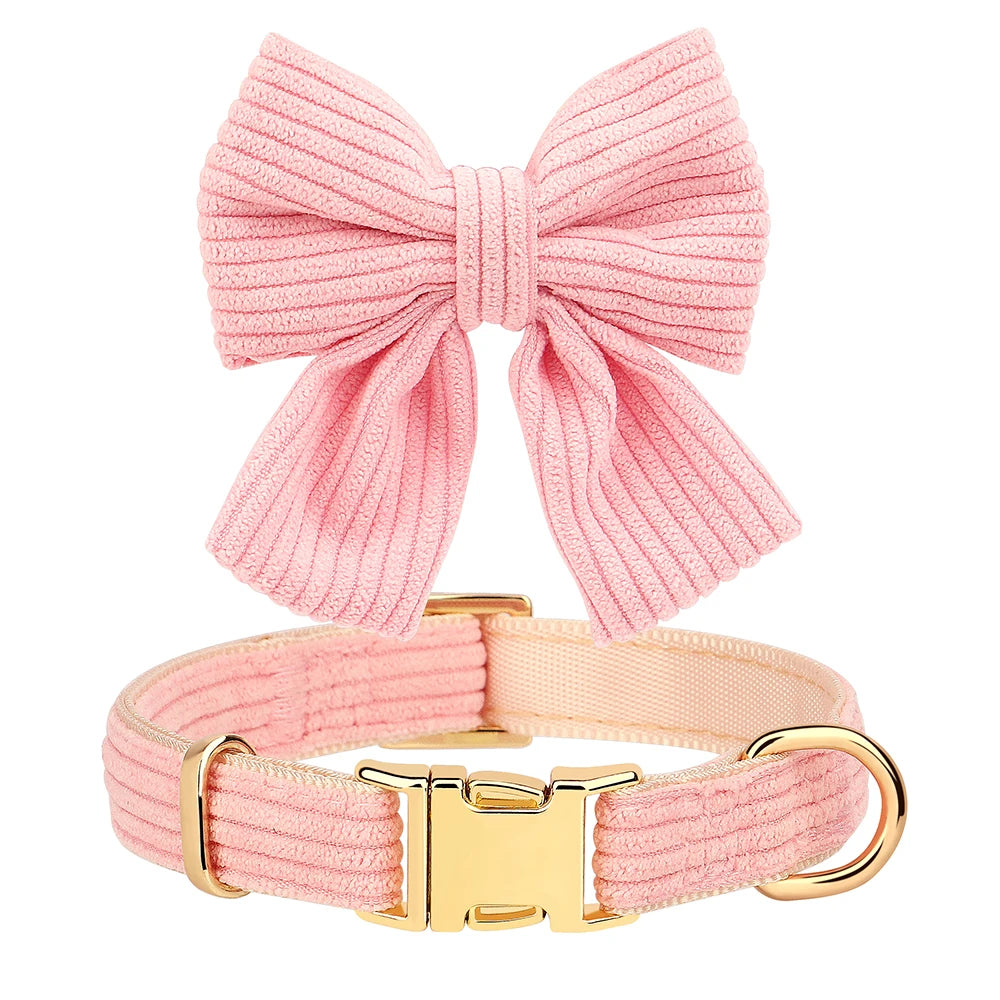 Cute Dog Collar Leash Set With Bowknot Soft Velvet Puppy Dogs Collars Outdoor Pet Walking Lead For Small Medium Dogs Chihuahua