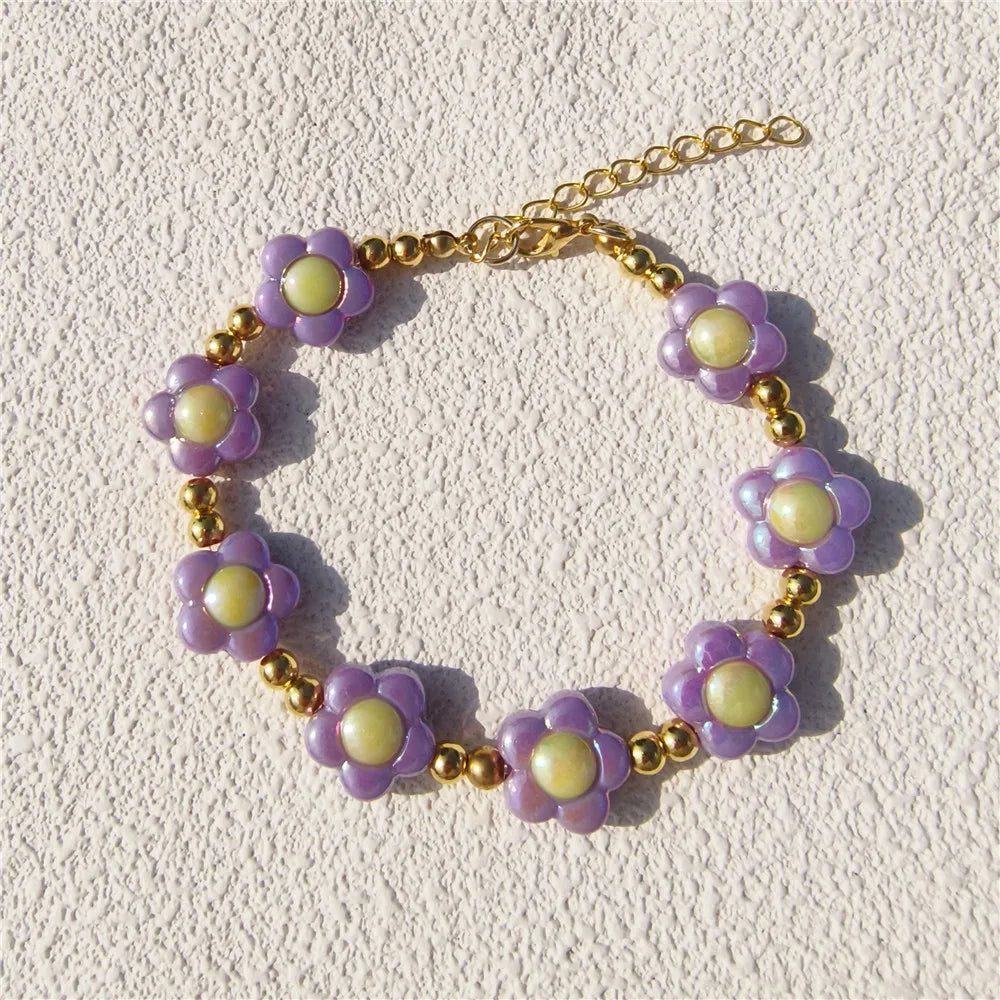 Cute Dog Collars Candy Colored Pearl Necklace Love Flower Beads Alloy Chain Link Adjustable Collar for Dog Cat Pet Supplies